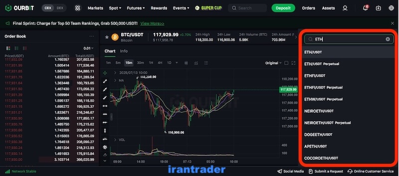 انتخاب ارز موردنظر در بخش اسپات